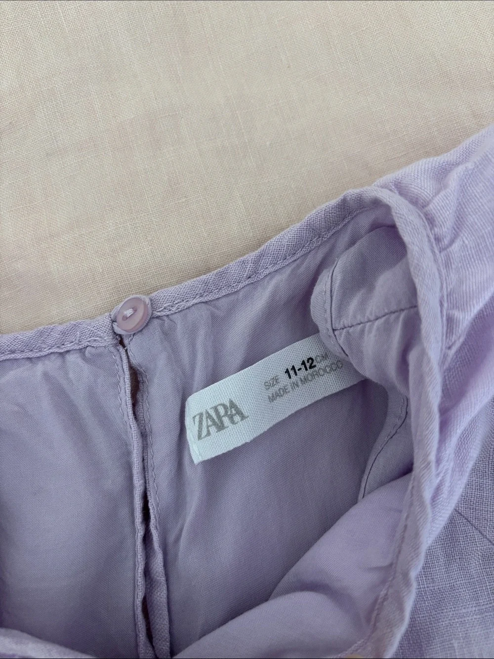 Zara Girls' Lilac Linen Puff-Sleeve Cut Out Dress 11/12